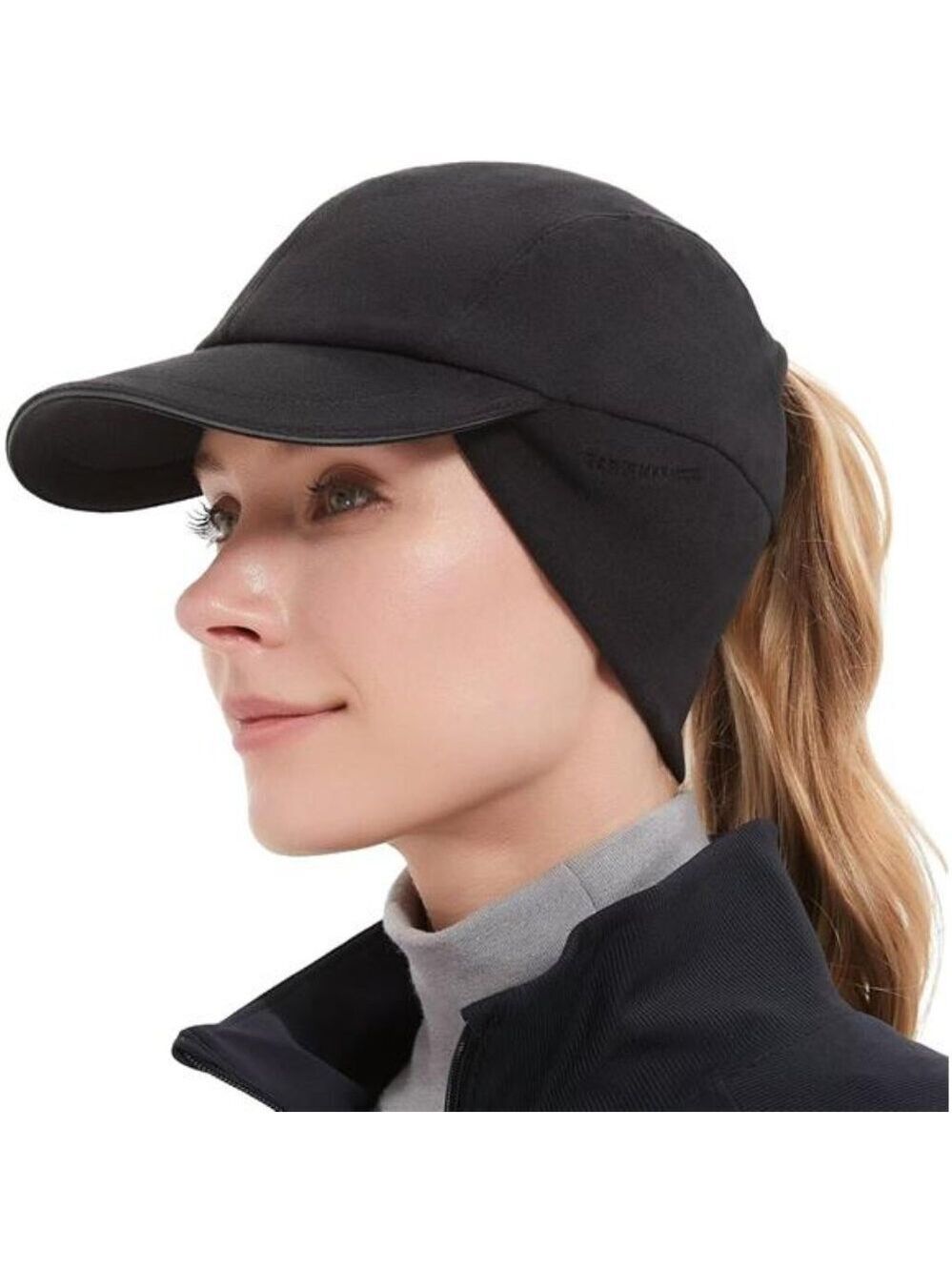 Womens Winter Reflective Ponytail Hat Fleece Ear Warmer Running Cap Warm Sport